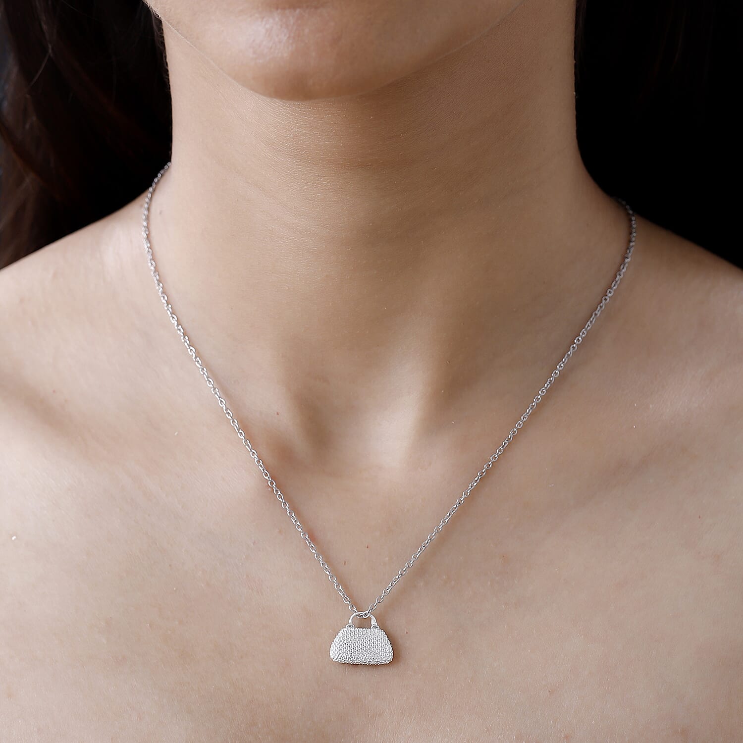 Diamond Sterling Silver Handbag Pendant with Free Chain (Size 20)