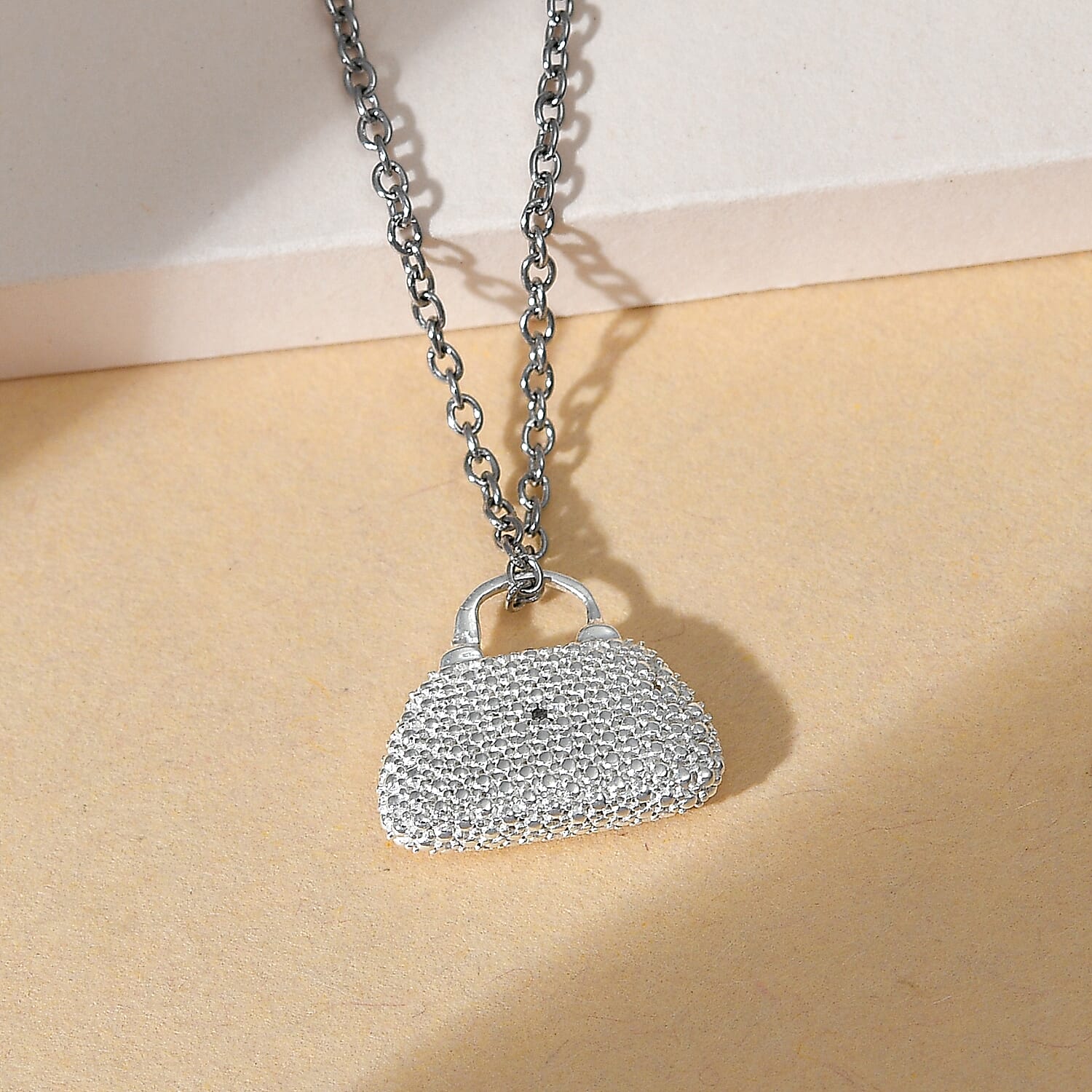 Diamond Sterling Silver Handbag Pendant with Free Chain (Size 20)