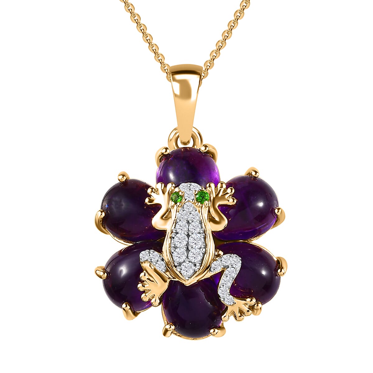 GP Italian Garden Collection - Amethyst, Natural Zircon, Natural Chrome Diopside & Multigemstone Pendant with Chain (Size 20) in 18K YG Vermeil Plated Sterling Silver 17.02 Ct, Silver Wt. 8.55 Gms