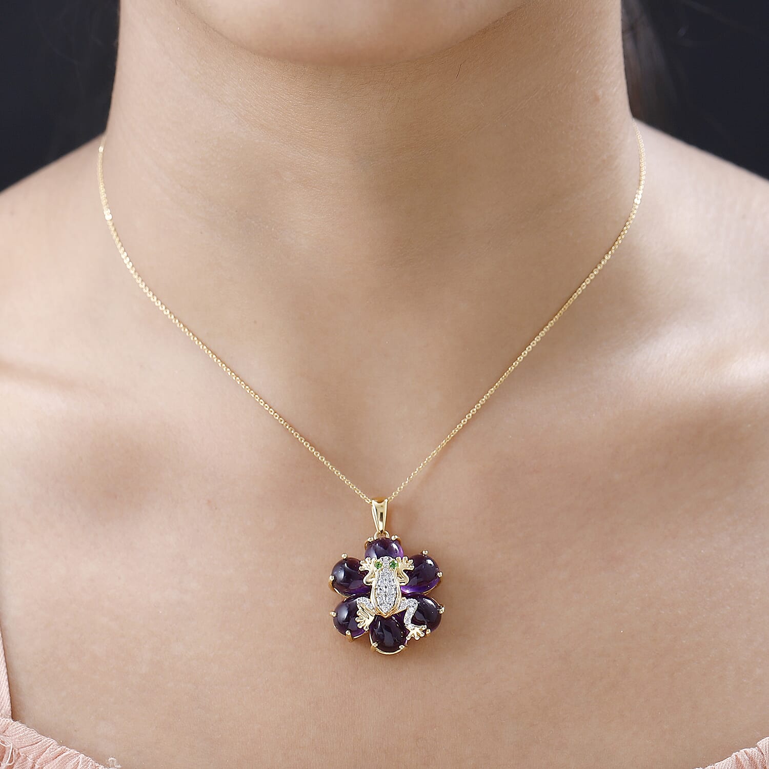 GP Italian Garden Collection - Amethyst, Natural Zircon, Natural Chrome Diopside & Multigemstone Pendant with Chain (Size 20) in 18K YG Vermeil Plated Sterling Silver 17.02 Ct, Silver Wt. 8.55 Gms