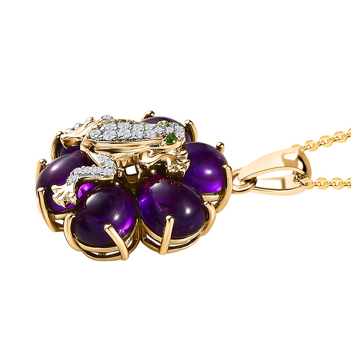 GP Italian Garden Collection - Amethyst, Natural Zircon, Natural Chrome Diopside & Multigemstone Pendant with Chain (Size 20) in 18K YG Vermeil Plated Sterling Silver 17.02 Ct, Silver Wt. 8.55 Gms