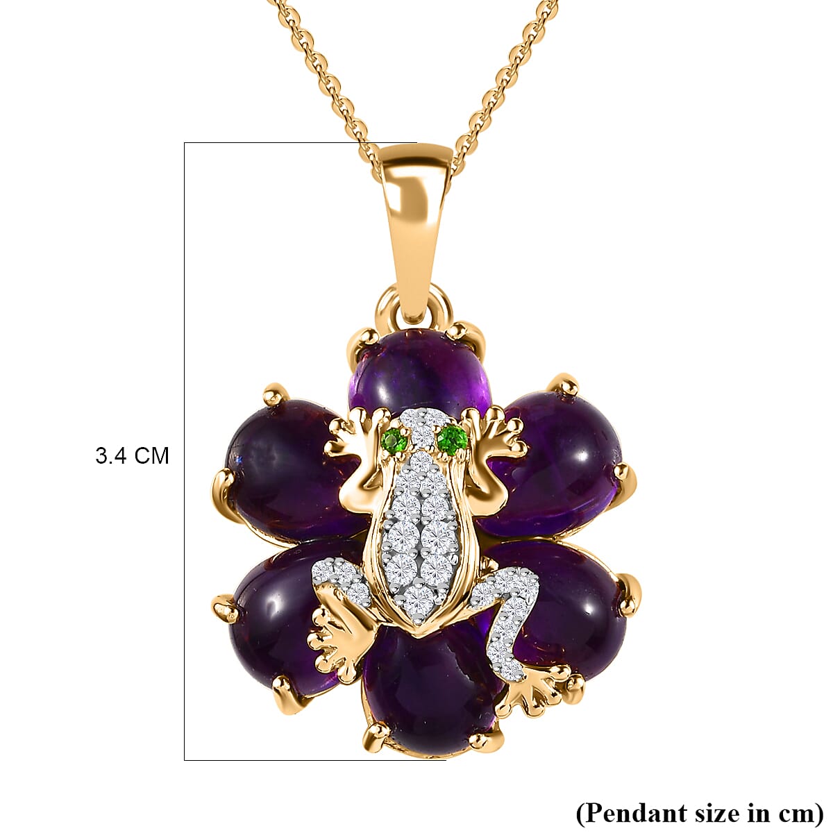 GP Italian Garden Collection - Amethyst, Natural Zircon, Natural Chrome Diopside & Multigemstone Pendant with Chain (Size 20) in 18K YG Vermeil Plated Sterling Silver 17.02 Ct, Silver Wt. 8.55 Gms