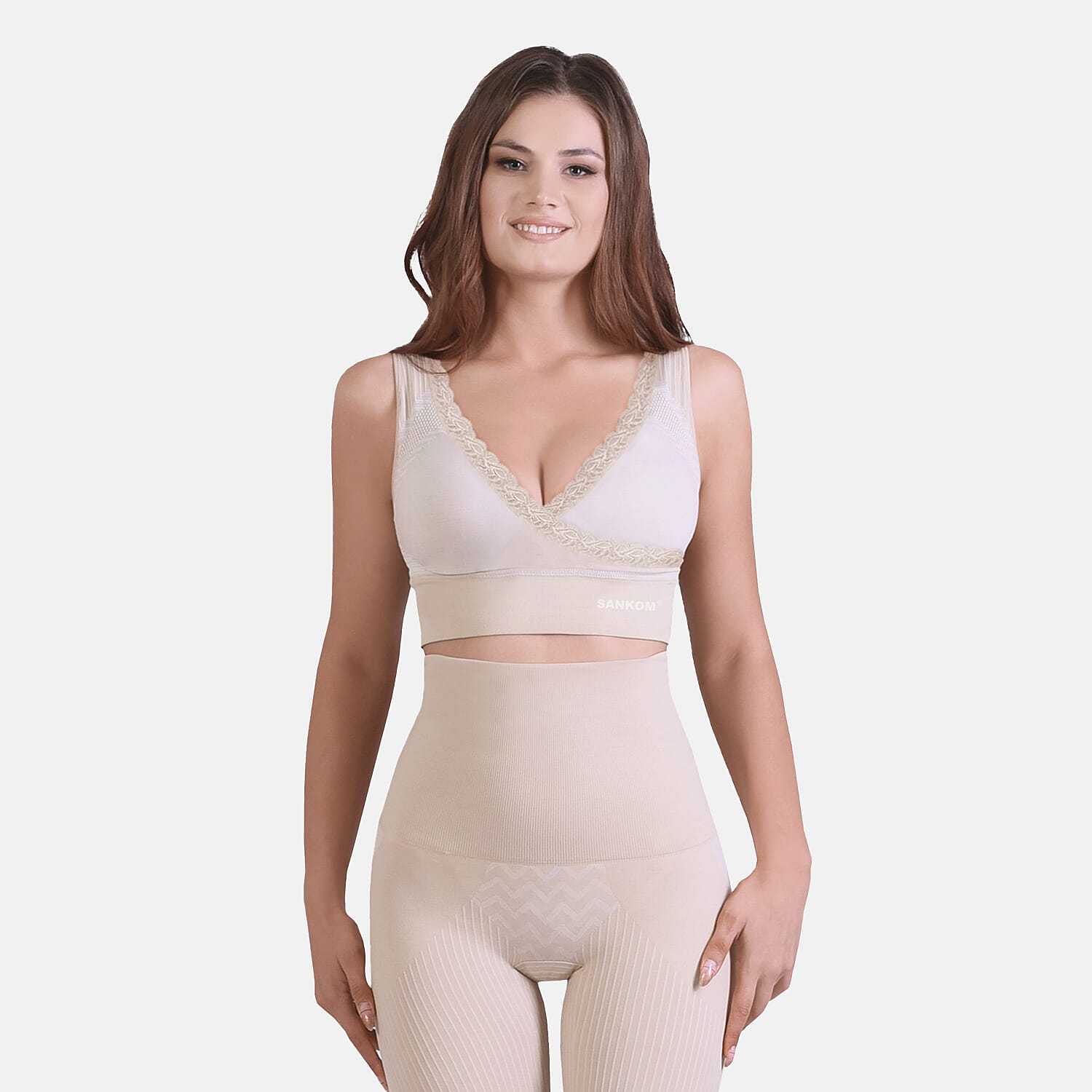 Set of 2 - SANKOM Patent Premium Bra With Lace (Size S-M UK 8-12) - Ivory & Beige