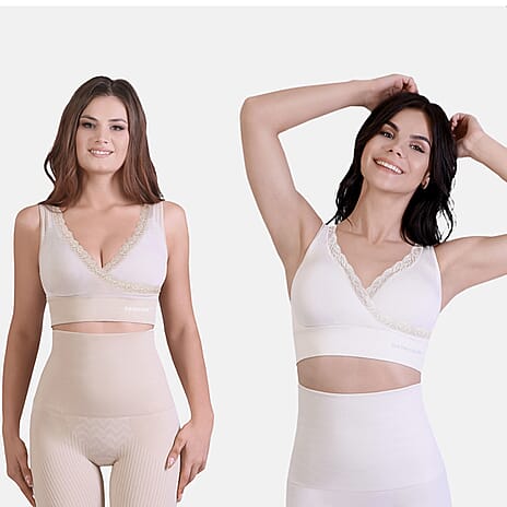Set of 2 - SANKOM Patent Premium Bra With Lace (Size XL-XXL) - Ivory & Beige