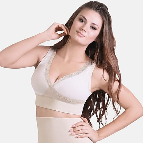 Set of 2 - SANKOM Patent Premium Bra With Lace (Size XL-XXL) - Ivory & Beige