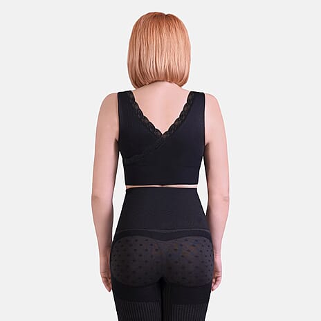 Set of 2 - SANKOM Patent Premium Bra With Lace (Size M-L UK 16 to 20) - Grey (Bamboo Infused) - Black (Aloe Vera Infused)