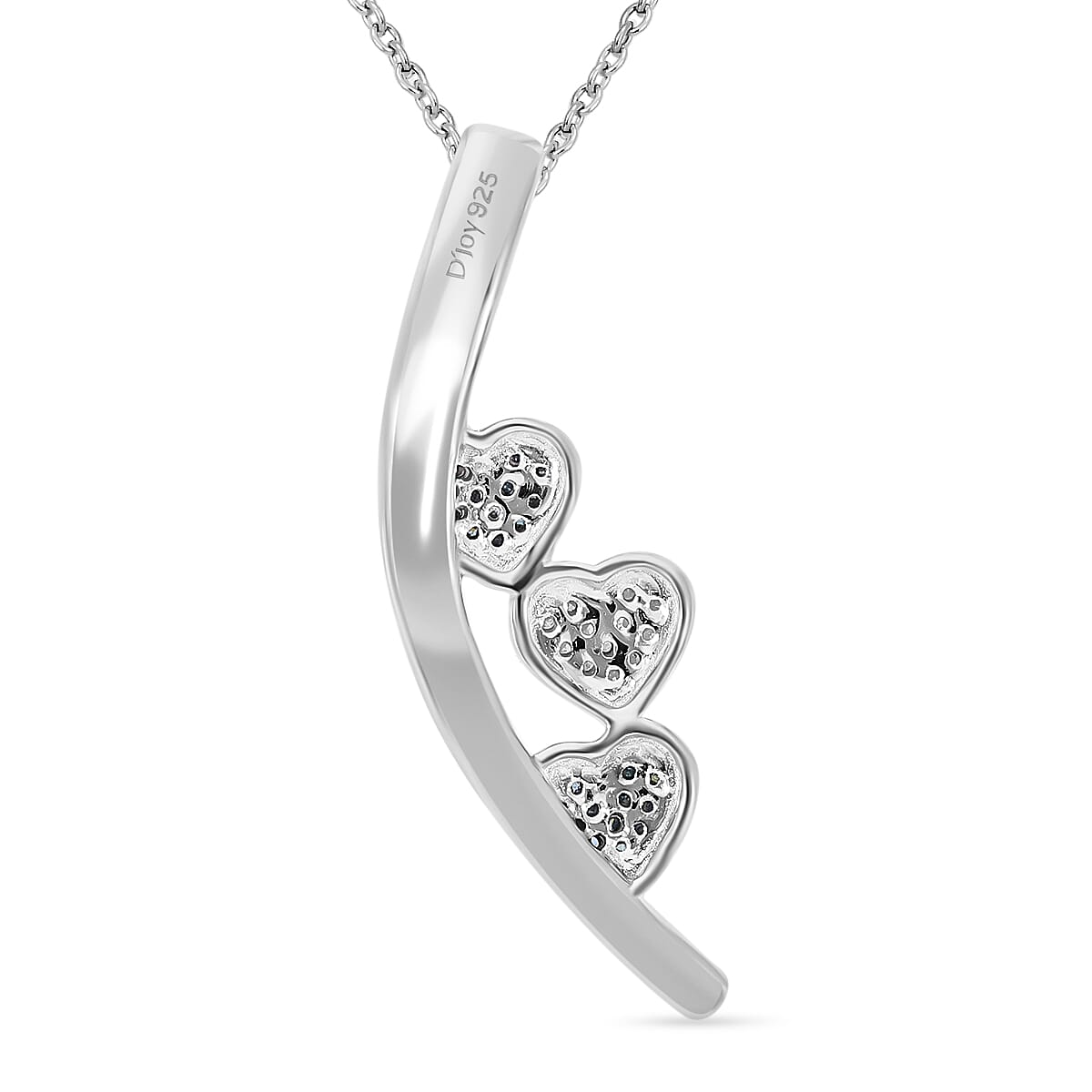 Blue & White Diamond Heart Pendant with Chain (Size 20) in Platinum Overlay Sterling Silver 0.16 Ct