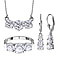 3 Piece Set - Moissanite 3 Stone Ring, Earrings and Necklace in Platinum Overlay Sterling Silver 7.19 Ct