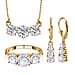 3 Piece Set - Moissanite 3 Stone Ring, Earrings and Necklace in Platinum Overlay Sterling Silver 7.19 Ct