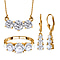 3 Piece Set - Moissanite 3 Stone Ring, Earrings and Necklace in Platinum Overlay Sterling Silver 7.19 Ct