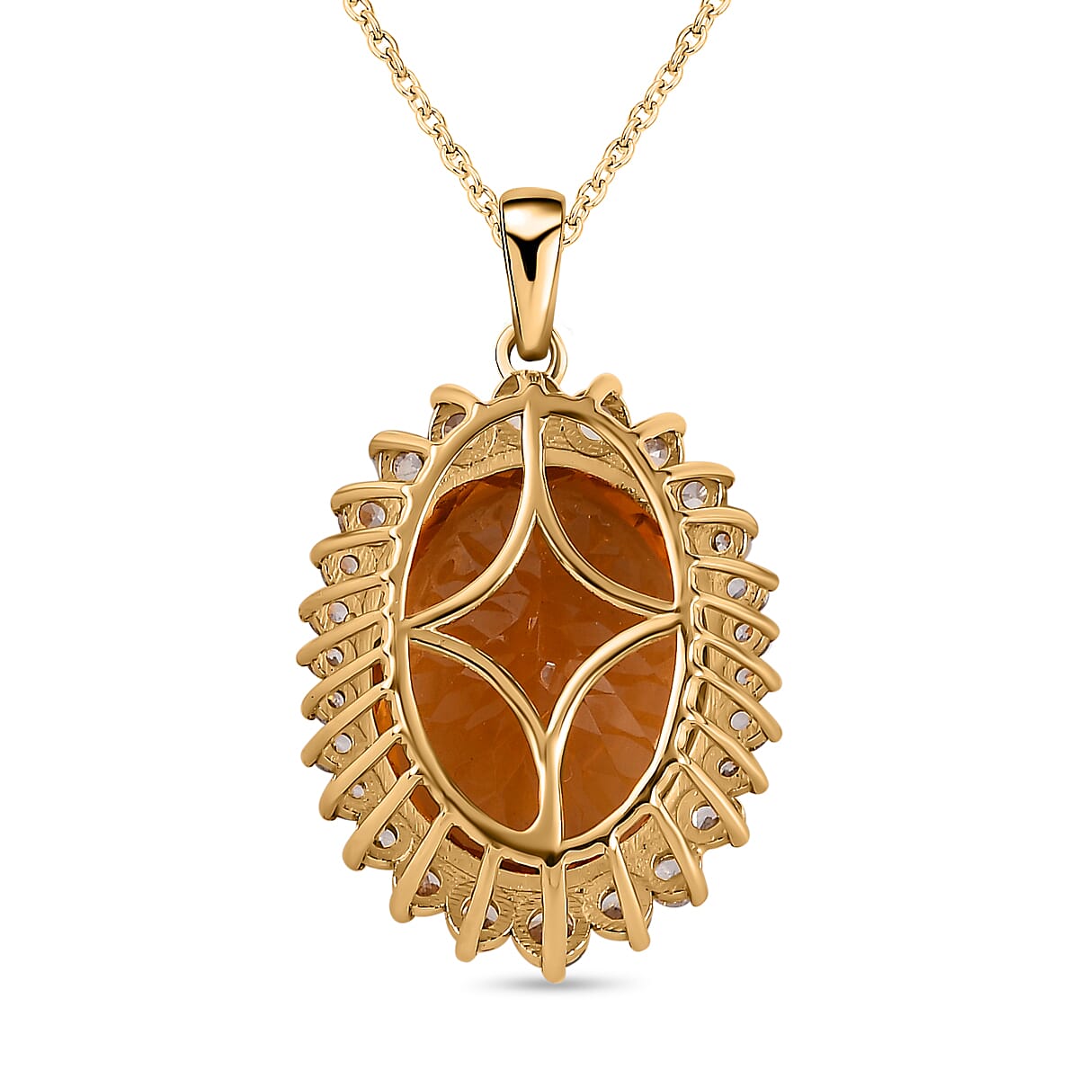 Serra Gaucha Citrine & Natural Zircon Halo Pendant with Chain (Size 20) in 18K Vermeil Yellow Gold Plated Sterling Silver 17.90 Ct,