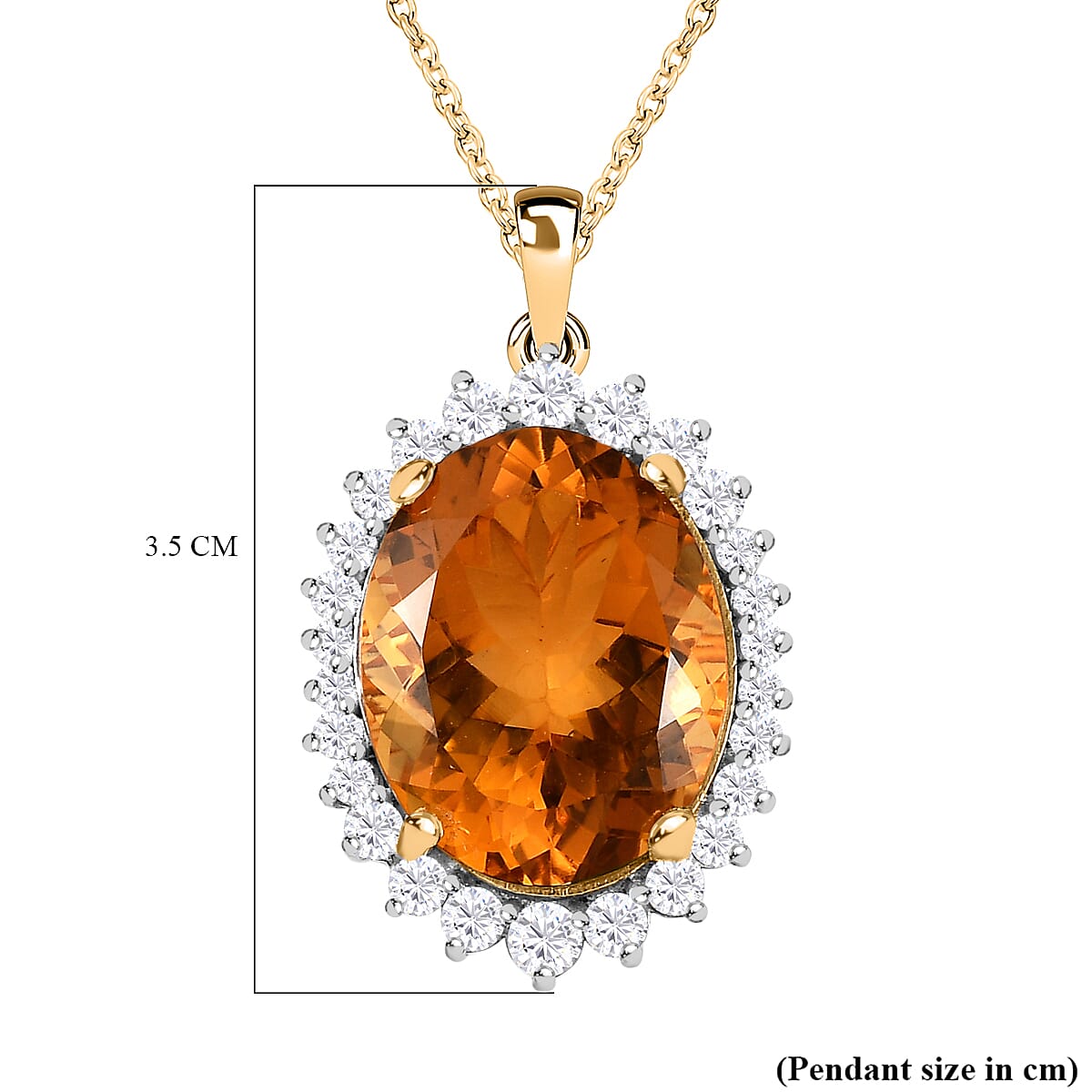 Serra Gaucha Citrine & Natural Zircon Halo Pendant with Chain (Size 20) in 18K Vermeil Yellow Gold Plated Sterling Silver 17.90 Ct,