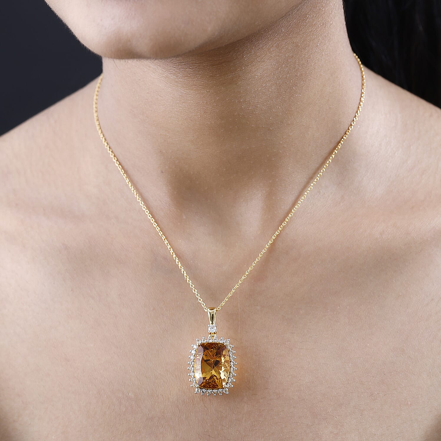 Serra Gaucha Citrine & Natural Zircon Pendant with Chain (Size 20) 17.90 Ct, Silver Wt 7.64 GM