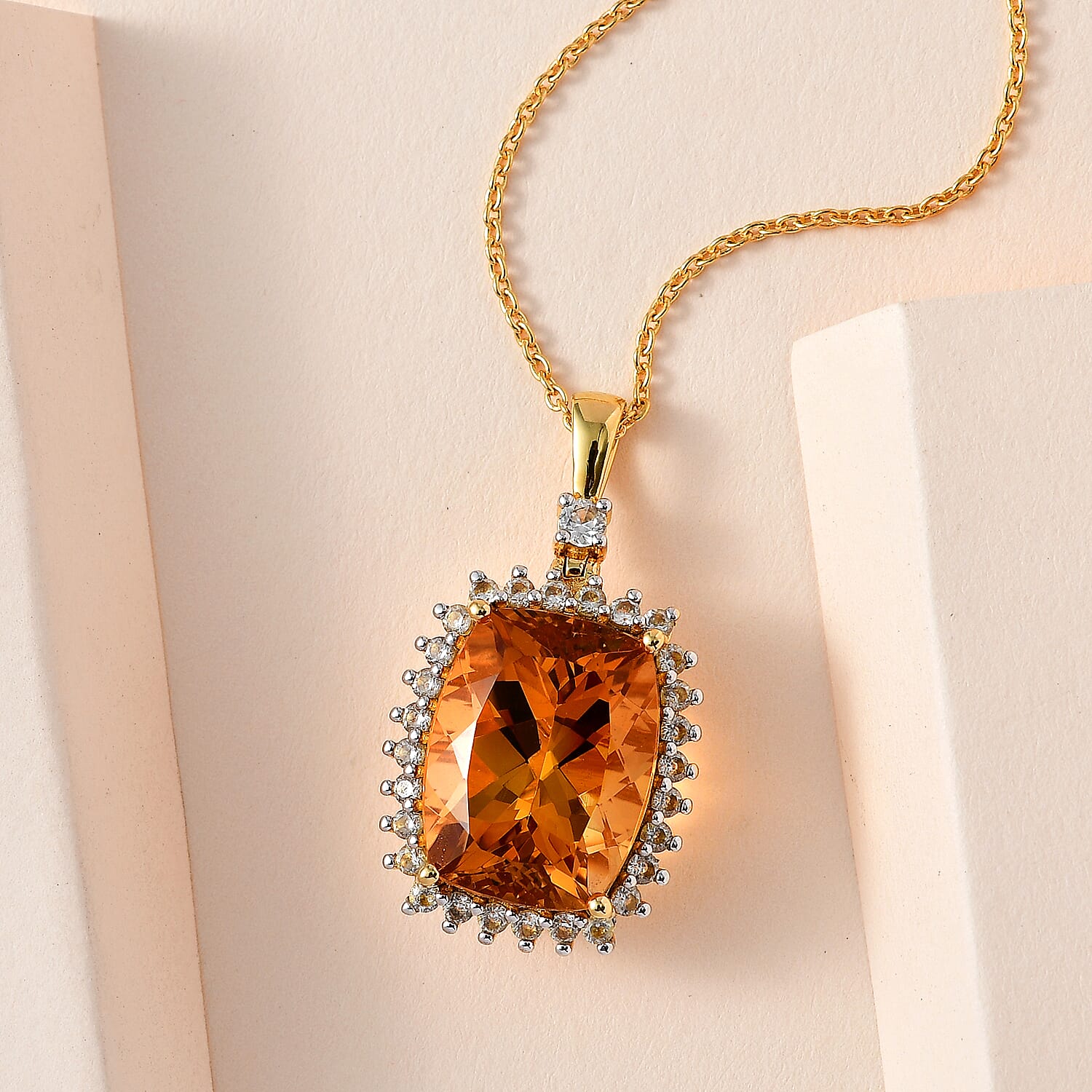 Serra Gaucha Citrine & Natural Zircon Pendant with Chain (Size 20) 17.90 Ct, Silver Wt 7.64 GM