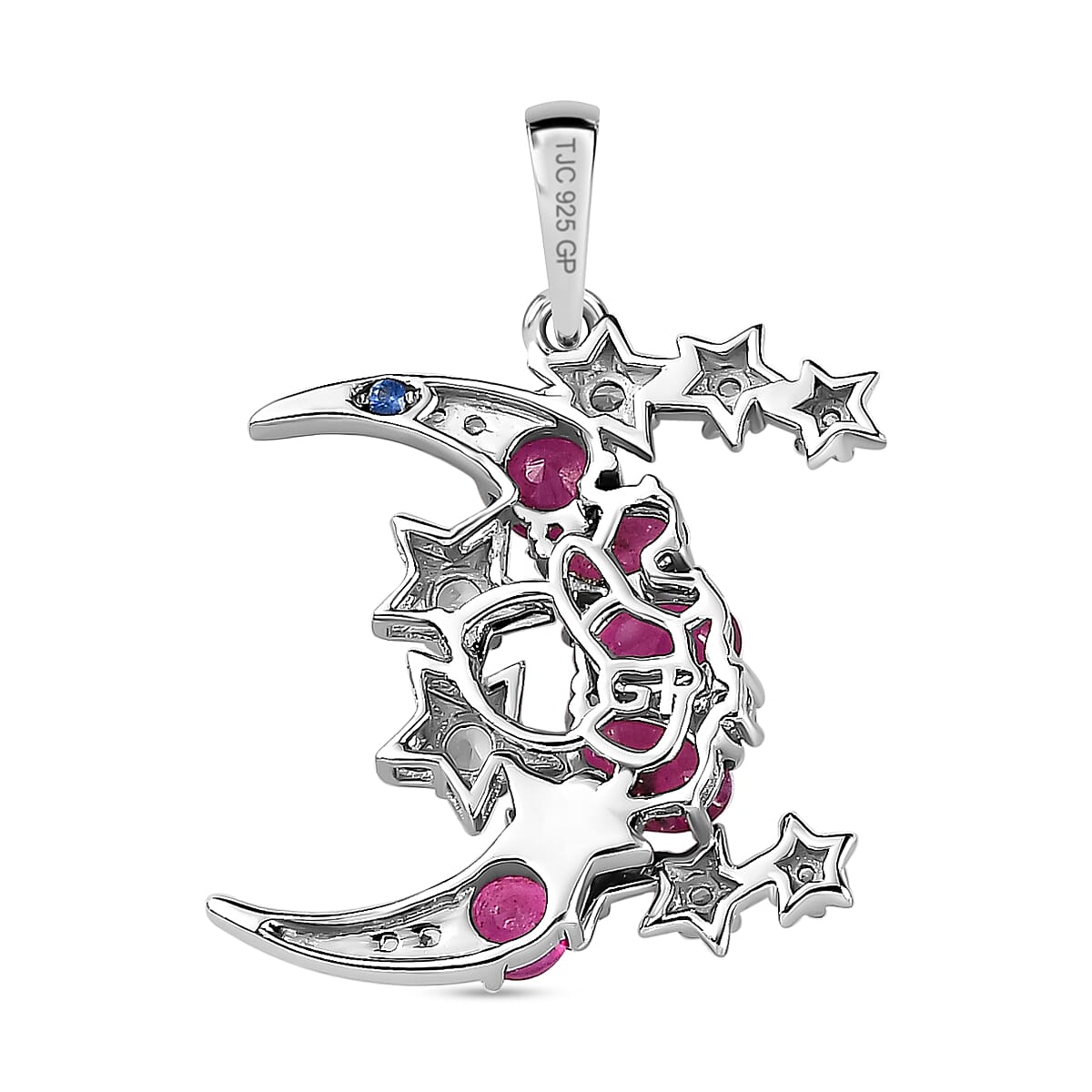 GP Celestial Dream Collection - Ruby & Natural Zircon Pendant with Chain (Size 20) in Platinum Overlay Sterling Silver 4.89 Ct, Silver Wt. 5.89 Gms