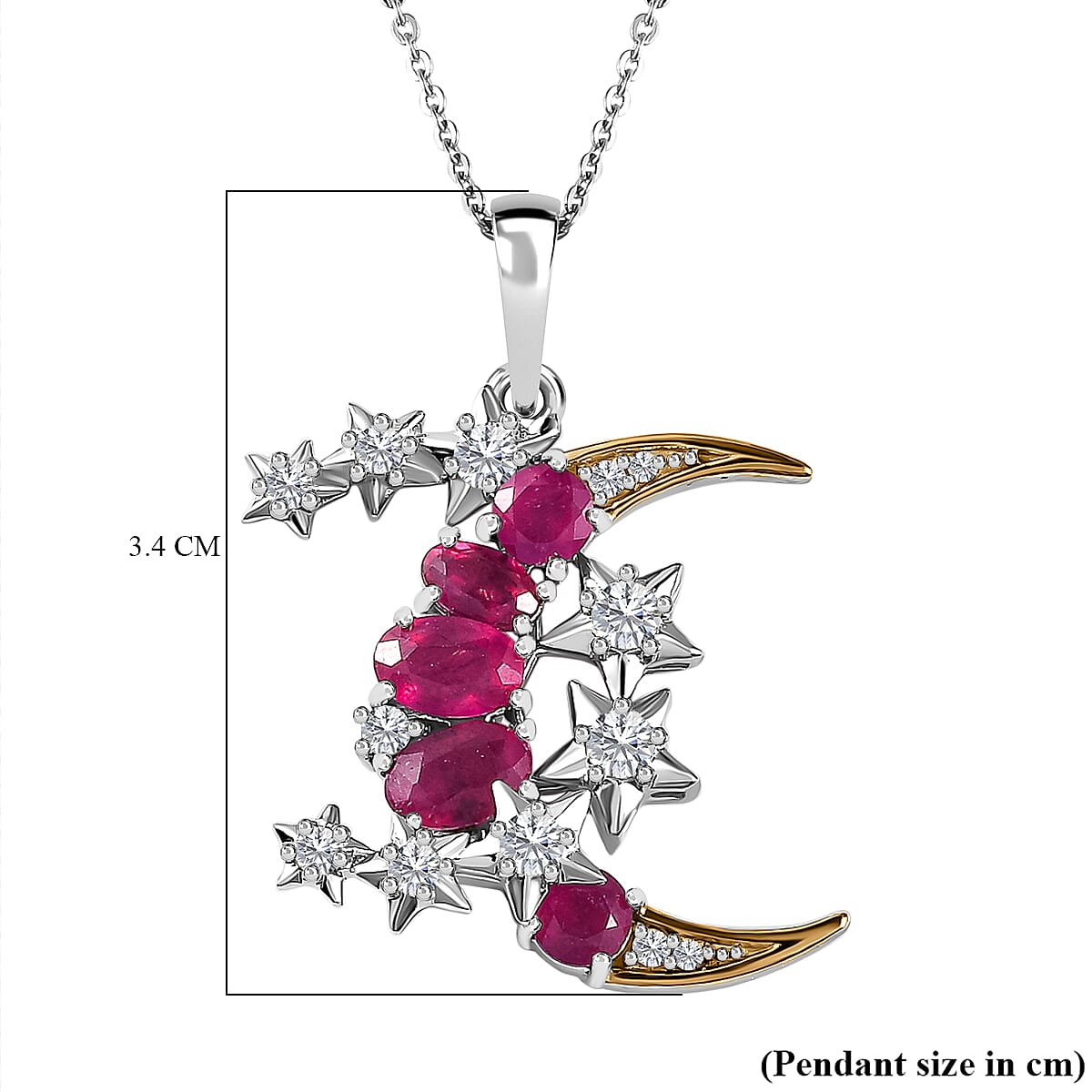 GP Celestial Dream Collection - Ruby & Natural Zircon Pendant with Chain (Size 20) in Platinum Overlay Sterling Silver 4.89 Ct, Silver Wt. 5.89 Gms