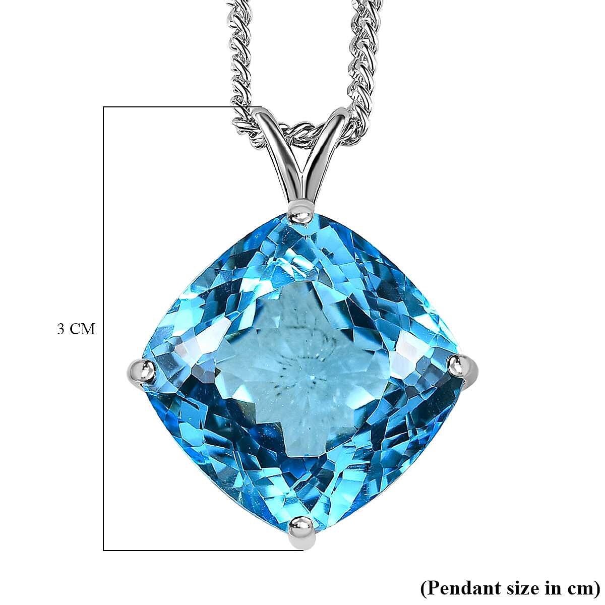 Blue Topaz Solitaire Pendant with Chain (Size 20) in Platinum Overlay Sterling Silver 34.78 Ct, Silver Wt. 11.09 Gms