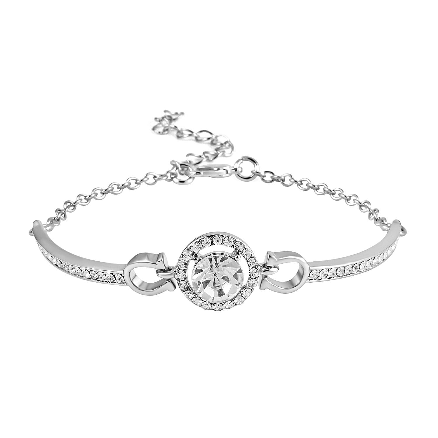 3 Piece Set - White Austrian Crystal Necklace, Bracelet and Earrings with Jewellery Box in Silver Tone