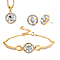 3 Piece Set - White Crystal Necklace, Bracelet and Earrings in Yellow Goldtone with Jewellery Box