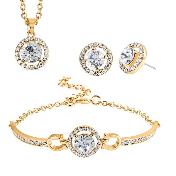 White Crystal Bracelet Earrings Necklace Jewelry Set for Women