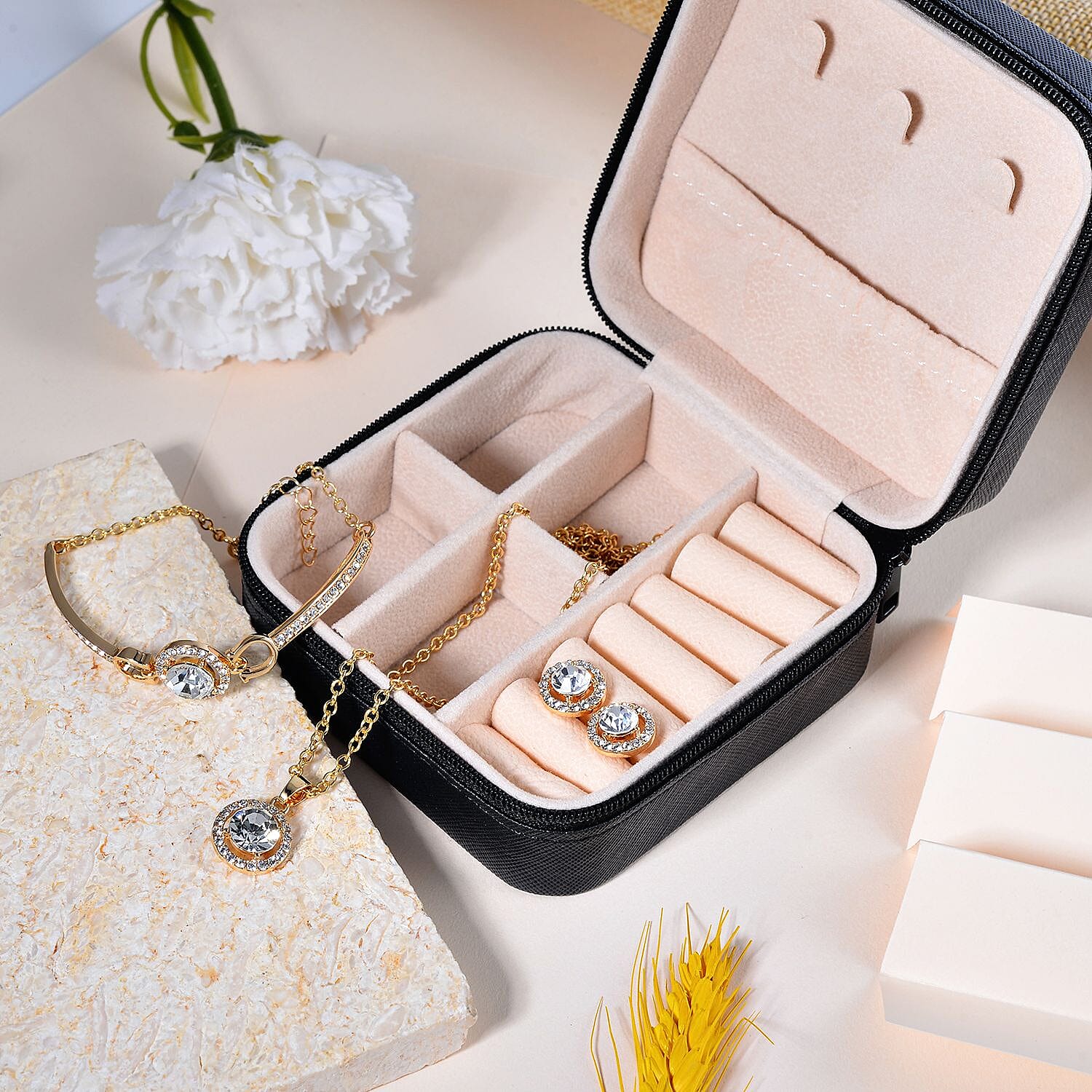 Christmas Gift -3 Piece Set - White Crystal Necklace, Bracelet and Earrings with Jewellery Box