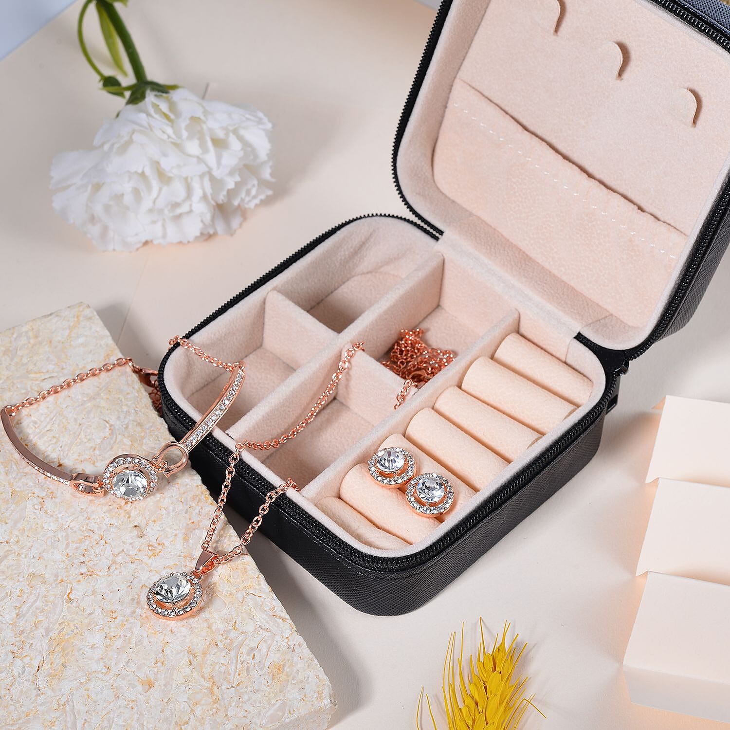 Christmas Gift -3 Piece Set - White Crystal Necklace, Bracelet and Earrings with Jewellery Box