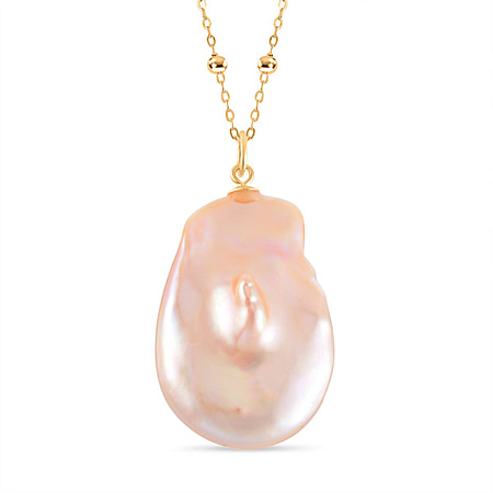 5th Avenue Closeout - Multi Colour Baroque Pearl Pendant with Station Chain (Size - 20 ) in Gold Overlay Sterling Silver