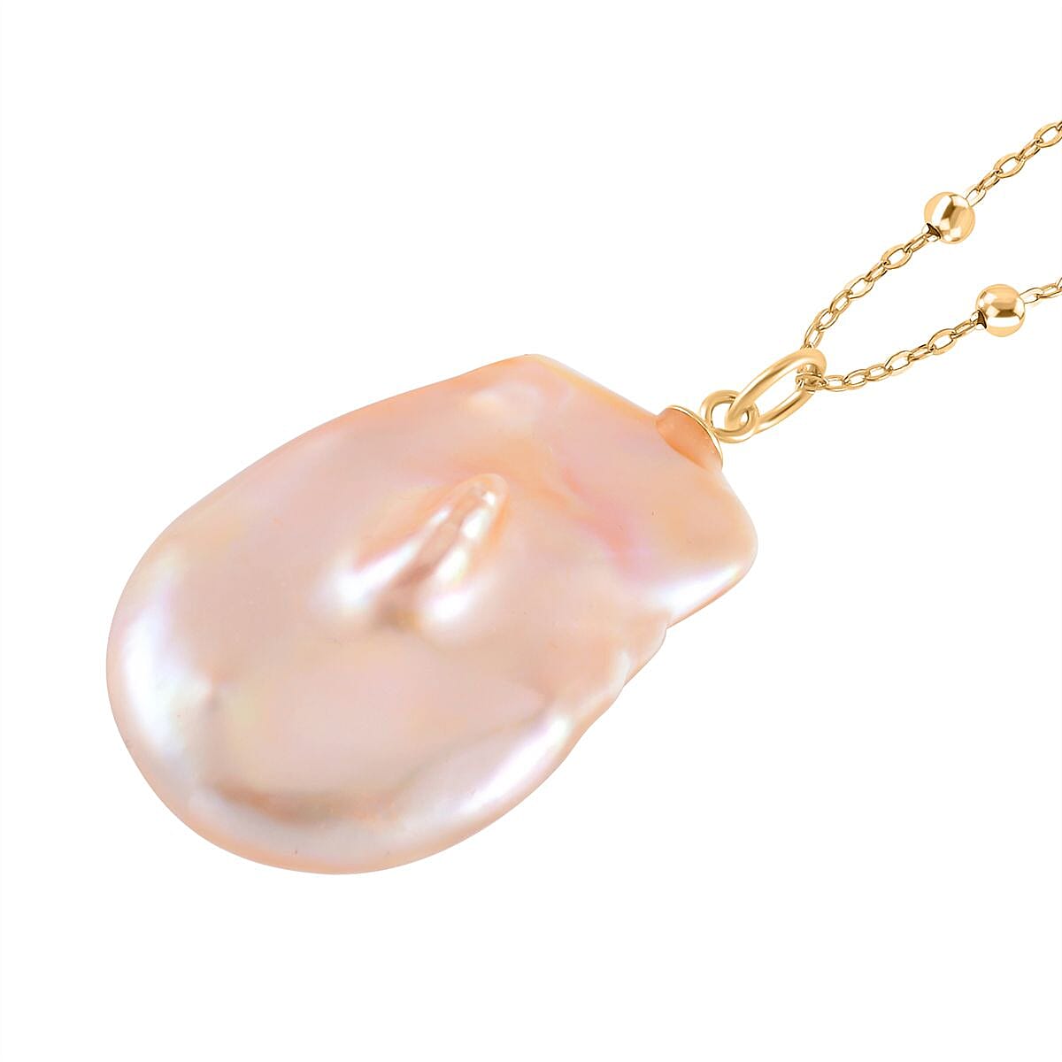5th Avenue Closeout - Multi Colour Baroque Pearl Pendant with Station Chain (Size - 20 ) in Gold Overlay Sterling Silver