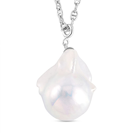 White Baroque Pearl Necklace in Platinum Overlay Sterling Silver with Mariner Chain (Size - 20 )
