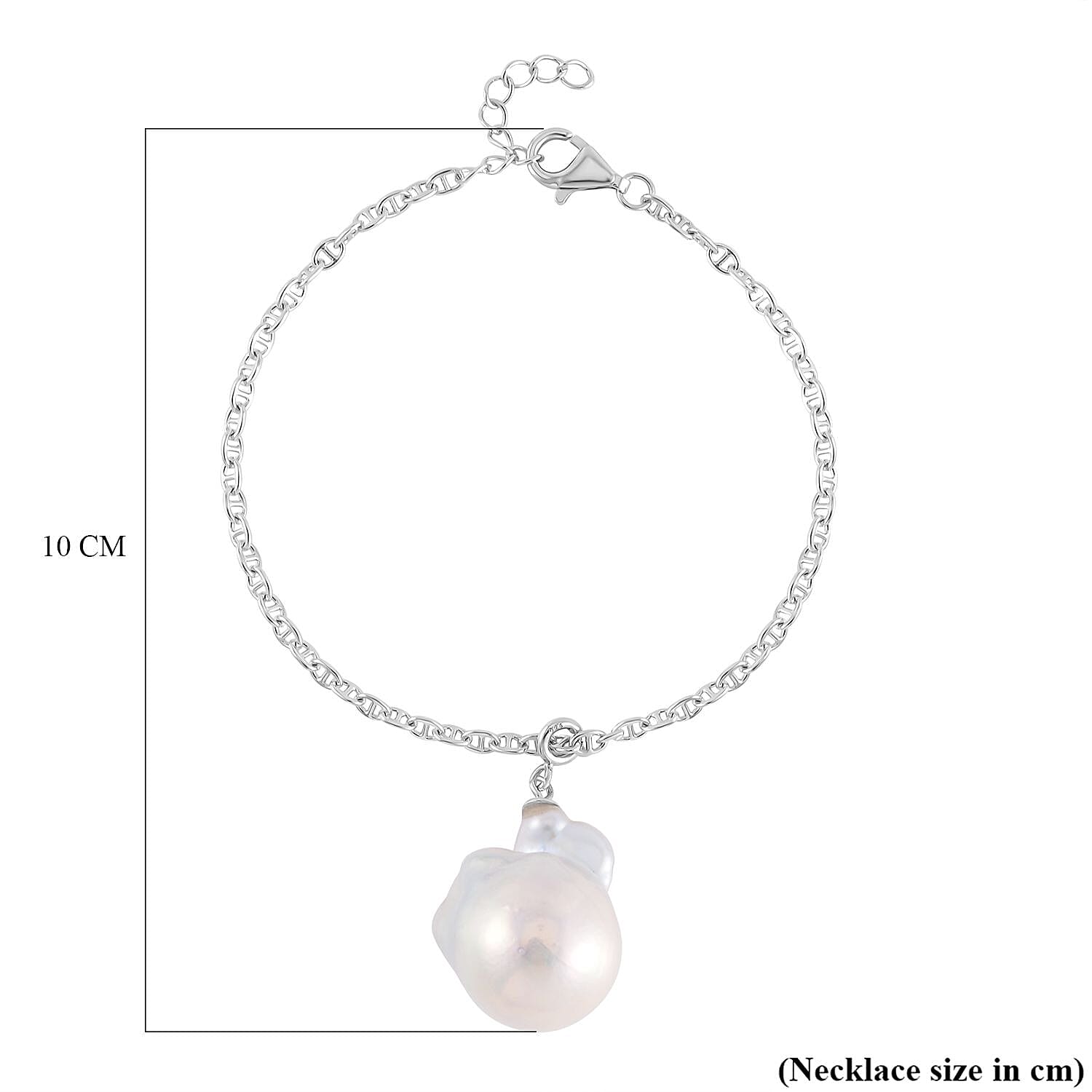 White Baroque Pearl Bracelet (Size 7-1 Inch Ext.) and Pendant in Rhodium Overlay Sterling Silver