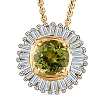 Calabar Tourmaline & Diamond Halo Pendant with Chain (Size 20) in 18K Yellow Gold Vermeil Plated Sterling Silver