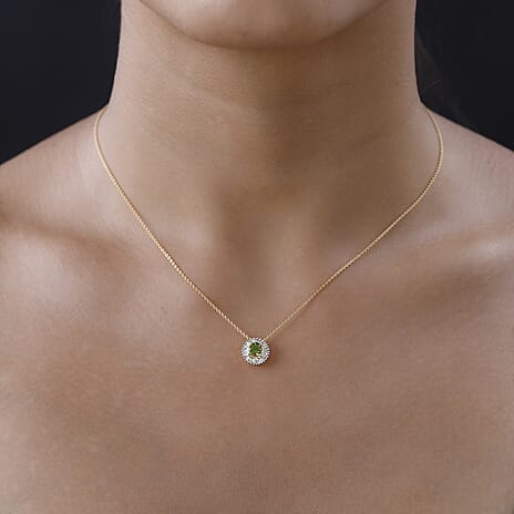 Calabar Tourmaline & Diamond Halo Pendant with Chain (Size 20) in 18K Yellow Gold Vermeil Plated Sterling Silver