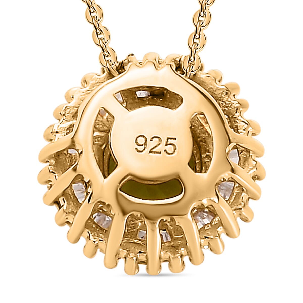 Calabar Tourmaline & Diamond Halo Pendant with Chain (Size 20) in 18K Yellow Gold Vermeil Plated Sterling Silver Calabar Tourmaline & Diamond Halo Pendant with Chain (Size 20) in 18K Yellow Gold Vermeil Plated Sterling Silver
