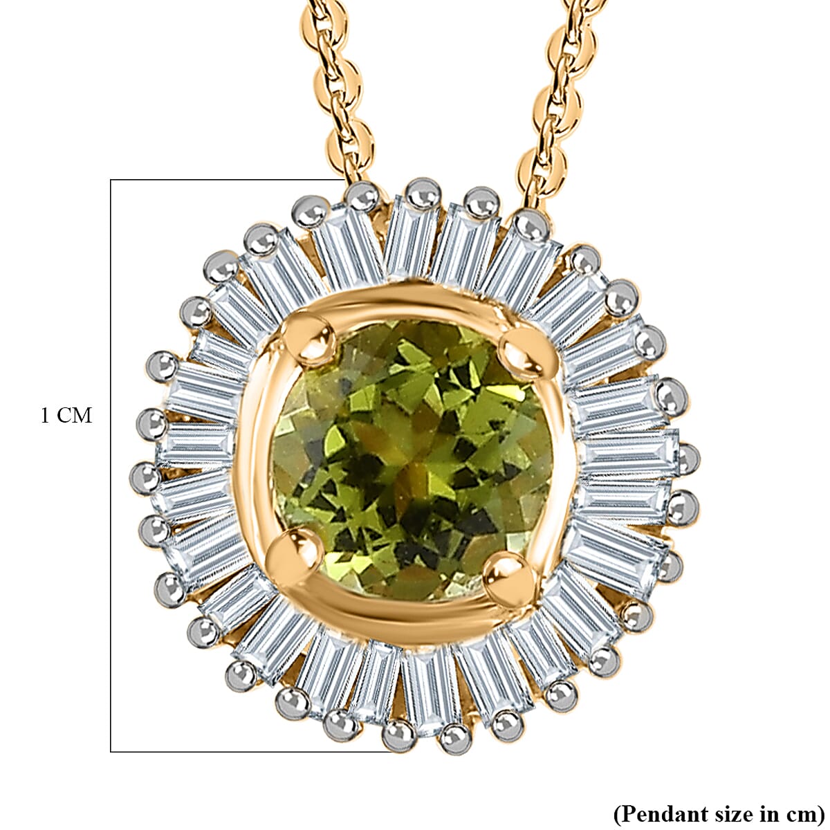 Calabar Tourmaline & Diamond Halo Pendant with Chain (Size 20) in 18K Yellow Gold Vermeil Plated Sterling Silver Calabar Tourmaline & Diamond Halo Pendant with Chain (Size 20) in 18K Yellow Gold Vermeil Plated Sterling Silver