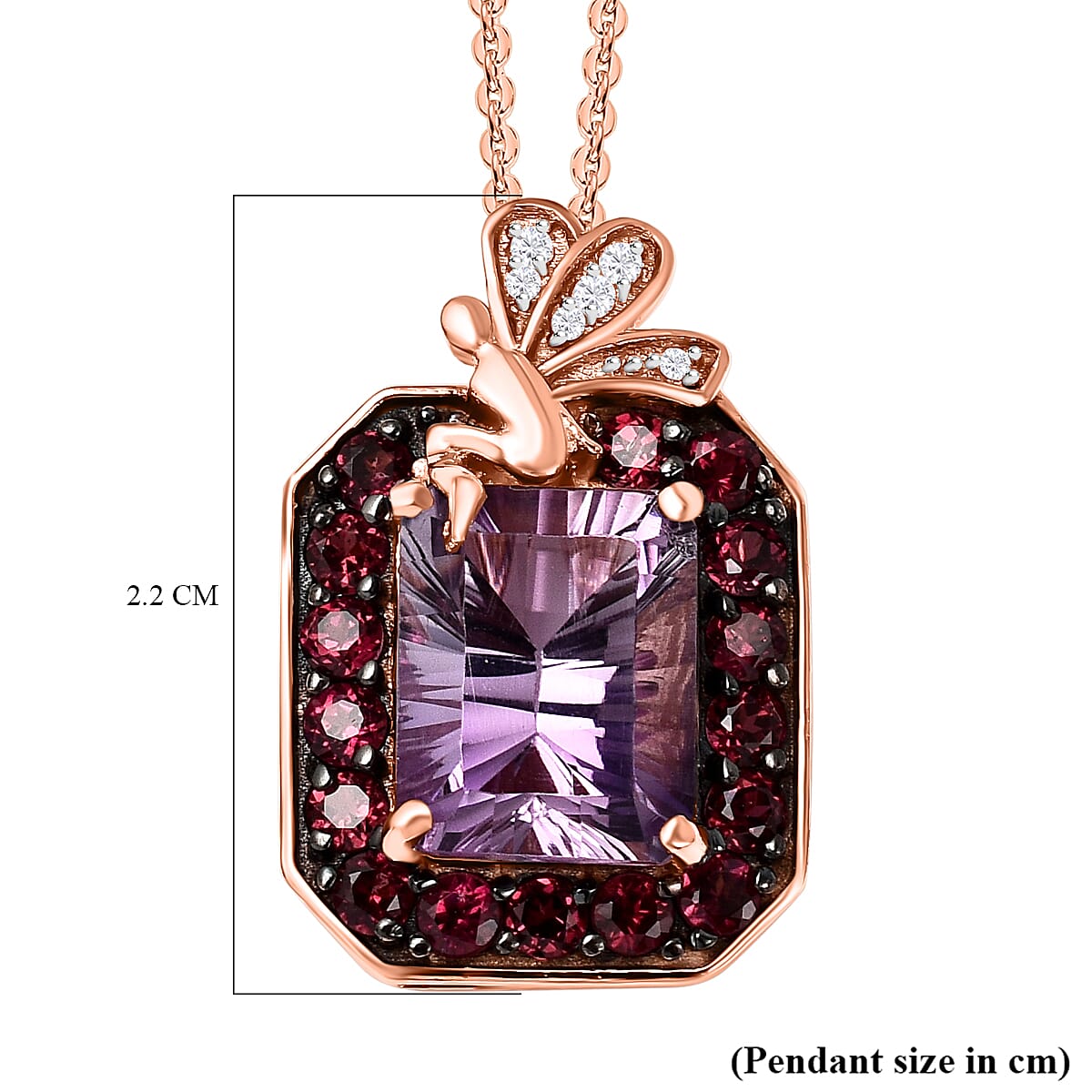 Ultimate Concave Rose De France Amethyst, Rhodolite Garnet and Natural Zircon Pendant with Chain (Size 20) in Rose Gold Vermeil Plated Sterling Silver 4.74 Ct Ultimate Concave Rose De France Amethyst, Rhodolite Garnet and Natural Zircon Pendant with Chain (Size 20) in Rose Gold Vermeil Plated Sterling Silver 4.74 Ct