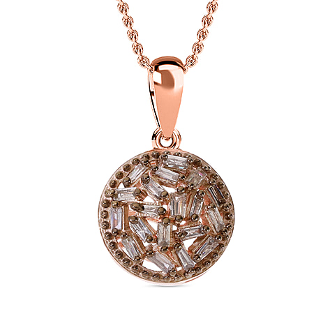 Champagne Diamond Round Pendant with Chain (Size 20) in 18K Vermeil Rose Gold Plated Sterling Silver 0.25 Ct