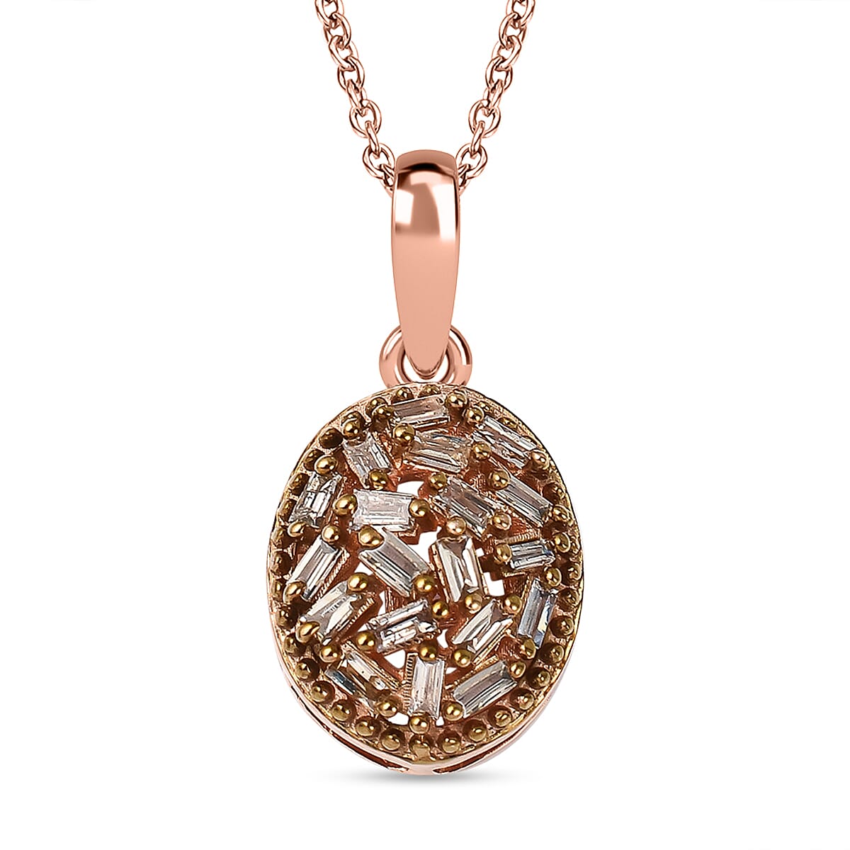 Champagne Diamond Pendant with Chain (Size 20) in 18K Vermeil Rose Gold Plated Sterling Silver 0.25 Ct.