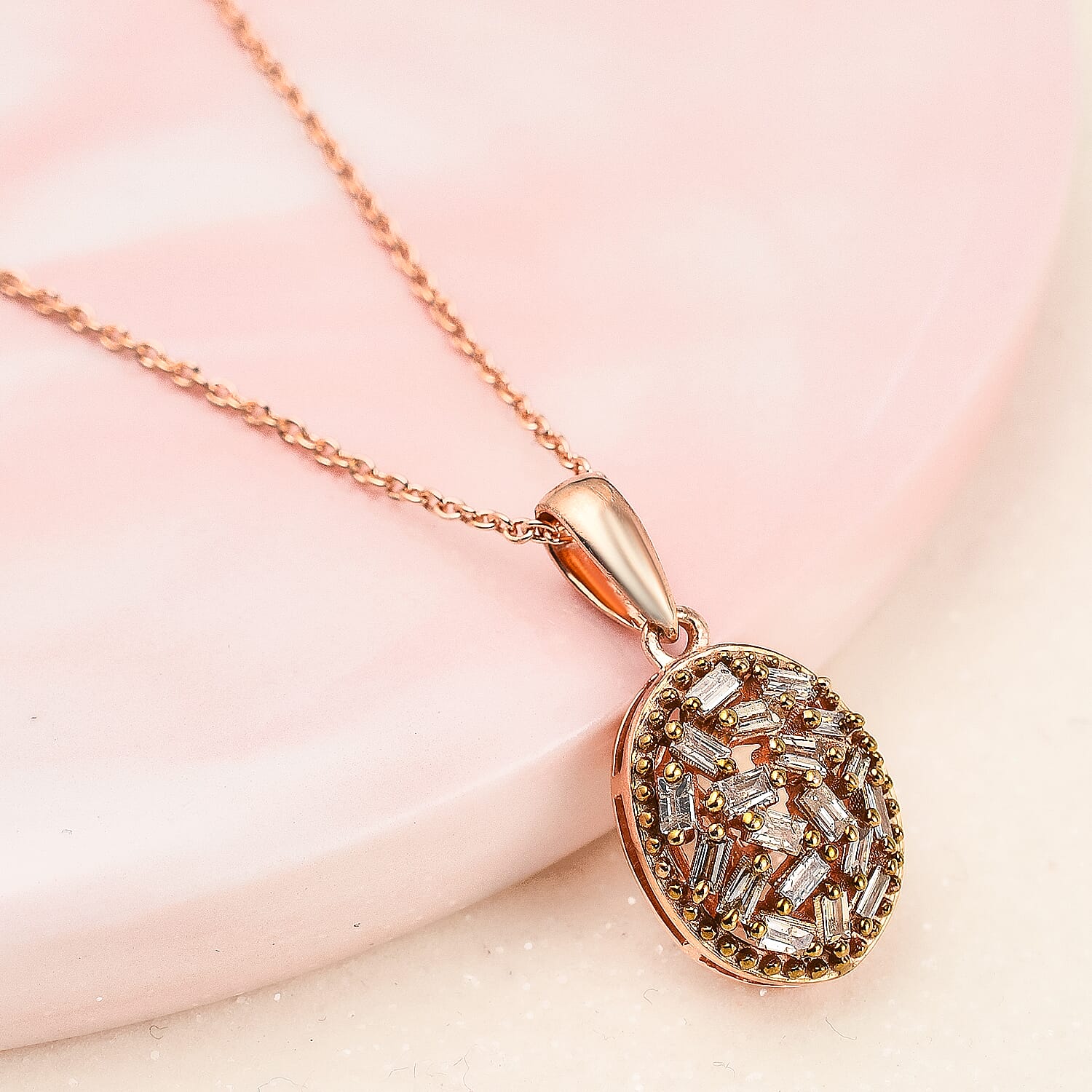 Champagne Diamond Pendant with Chain (Size 20) in 18K Vermeil Rose Gold Plated Sterling Silver 0.25 Ct.