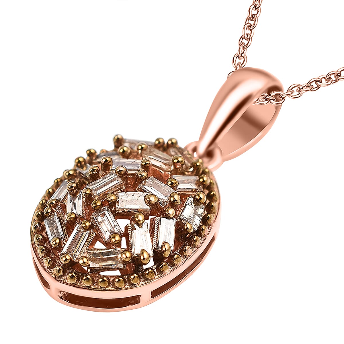 Champagne Diamond Pendant with Chain (Size 20) in 18K Vermeil Rose Gold Plated Sterling Silver 0.25 Ct.