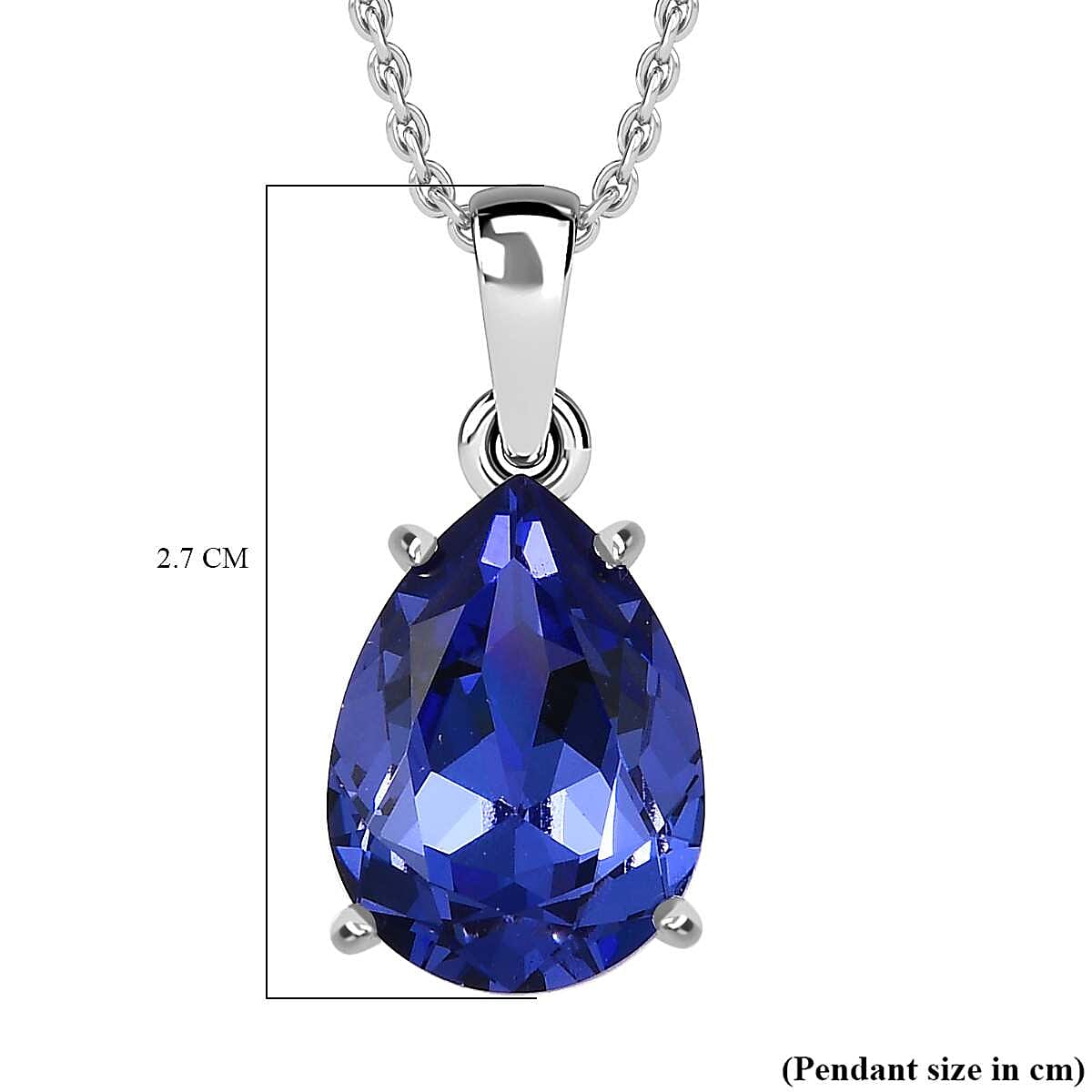 Tanzanite Austrian Crystal Platinum Overlay Sterling Silver Solitaire Pendant with Stainless Steel Chain (Size 20)