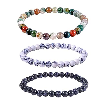 Set of White Howlite, Indian Agate Blue Sandstone Beads