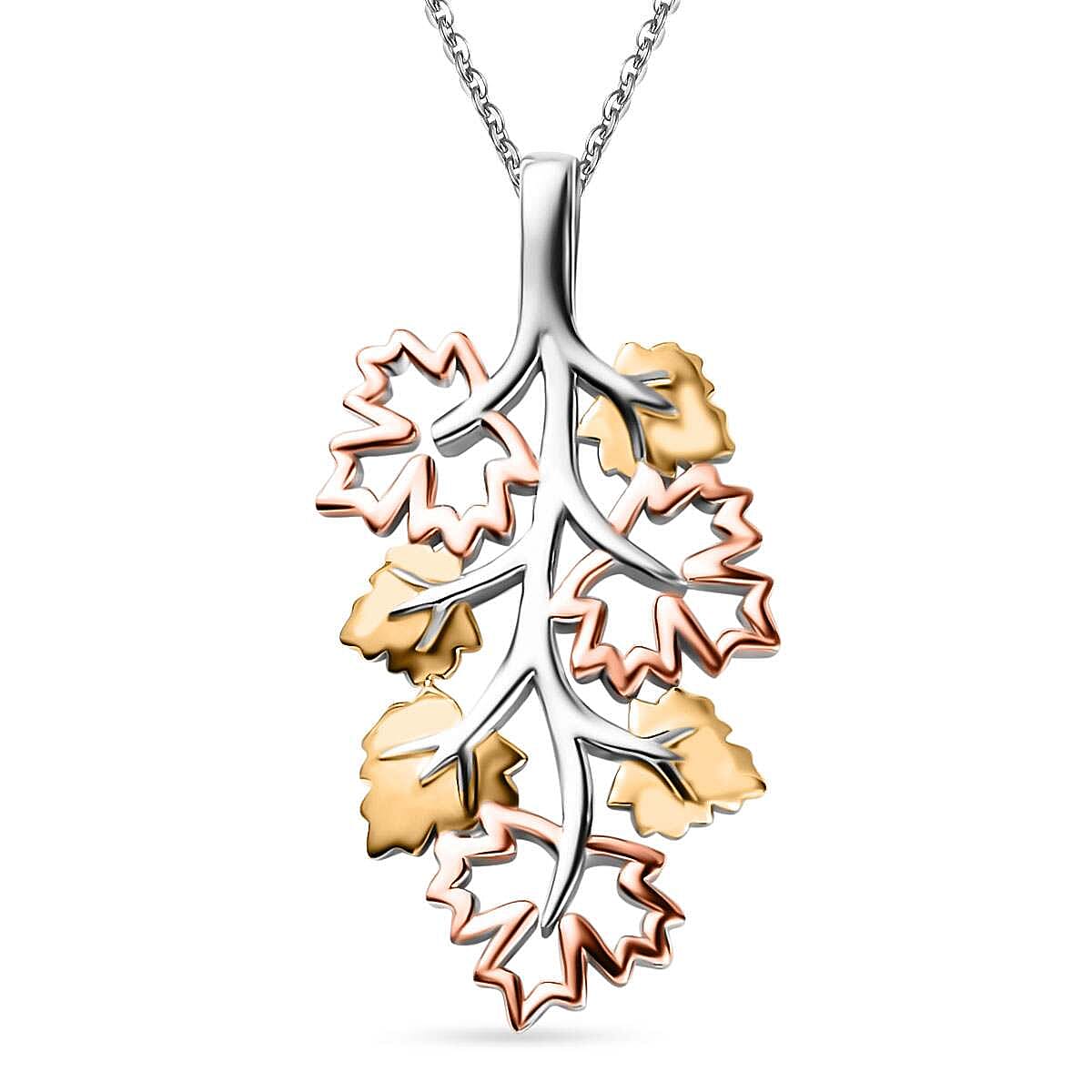 GP Maple Leaf Collection - Leaf Pendant with Chain (Size 20) in 18K Vermeil Yellow & Rose Gold Plated and Platinum Overlay Sterling Silver GP Maple Leaf Collection - Leaf Pendant with Chain (Size 20) in 18K Vermeil Yellow & Rose Gold Plated and Platinum Overlay Sterling Silver