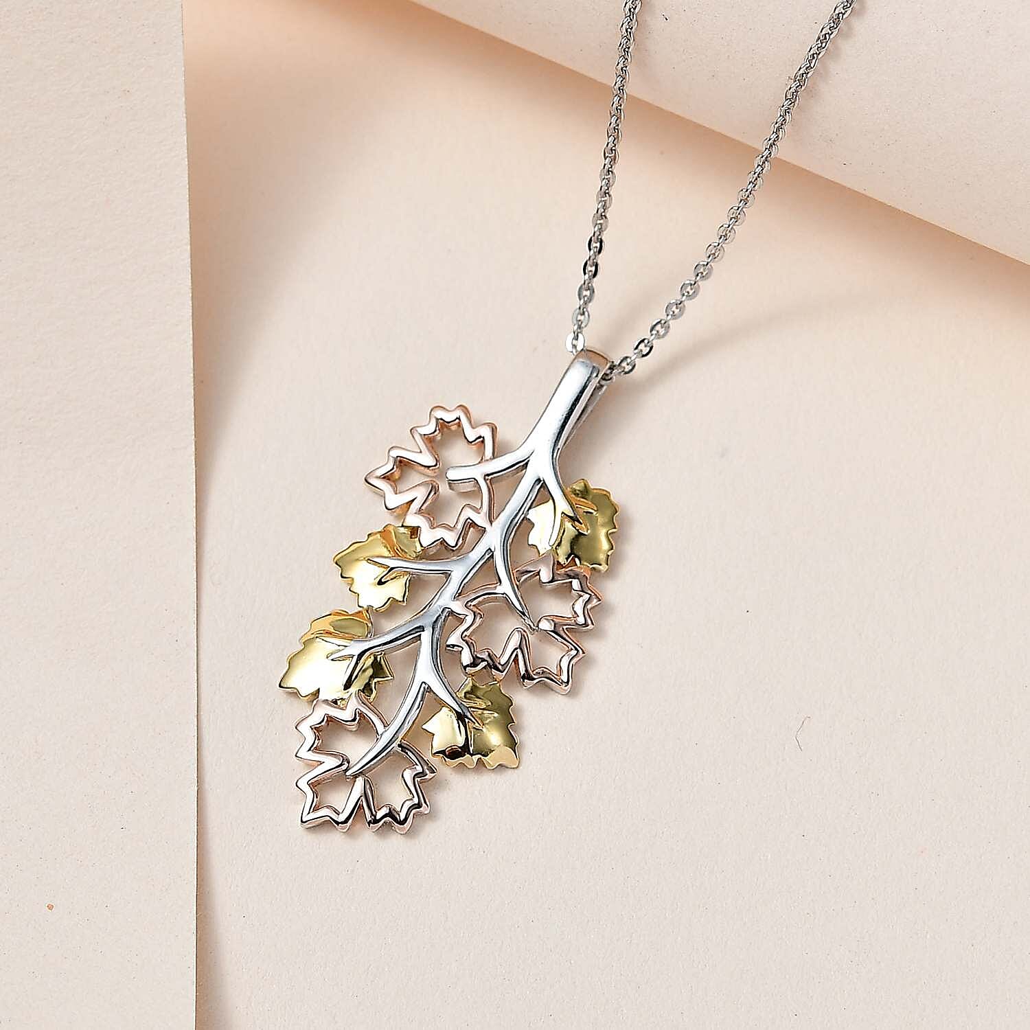 GP Maple Leaf Collection - Leaf Pendant with Chain (Size 20) in 18K Vermeil Yellow & Rose Gold Plated and Platinum Overlay Sterling Silver GP Maple Leaf Collection - Leaf Pendant with Chain (Size 20) in 18K Vermeil Yellow & Rose Gold Plated and Platinum Overlay Sterling Silver