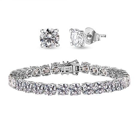 Moissanite Tennis Bracelet (Size 8) in Platinum Overlay Sterling Silver 24.70 Ct, Silver Wt 14.70 GM