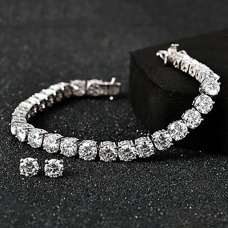 Moissanite Tennis Bracelet (Size 8) in Platinum Overlay Sterling Silver 24.70 Ct, Silver Wt 14.70 GM