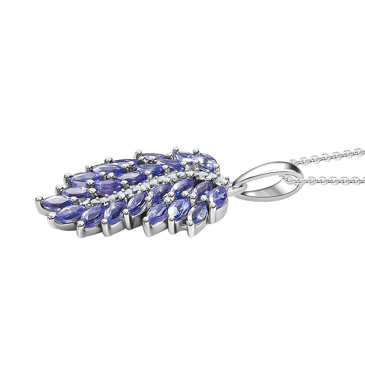 Tanzanite & Natural Zircon Feather Pendant with Chain (Size 20) in Platinum Overlay Sterling Silver 2.06 Ct