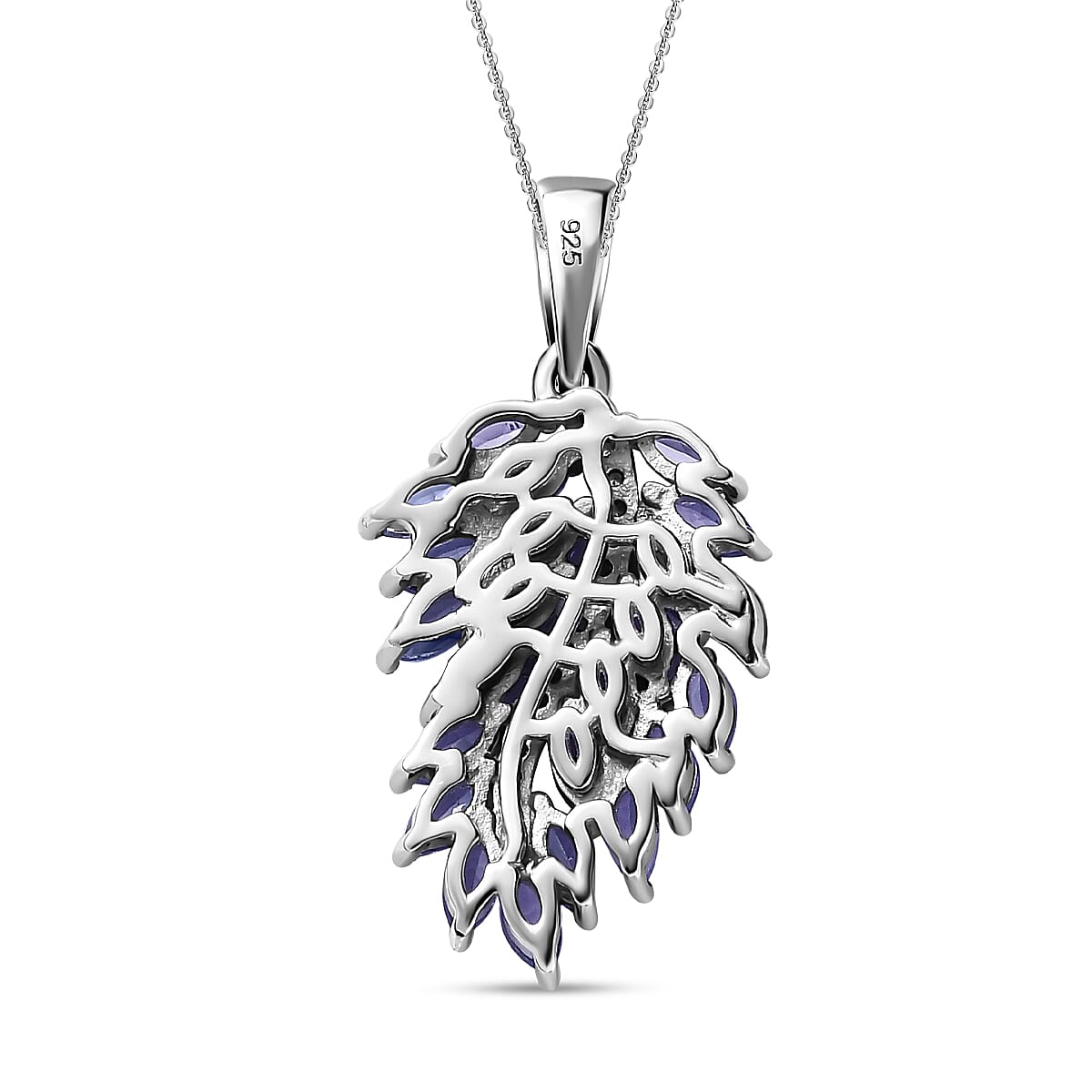 Tanzanite & Natural Zircon Feather Pendant with Chain (Size 20) in Platinum Overlay Sterling Silver 2.06 Ct