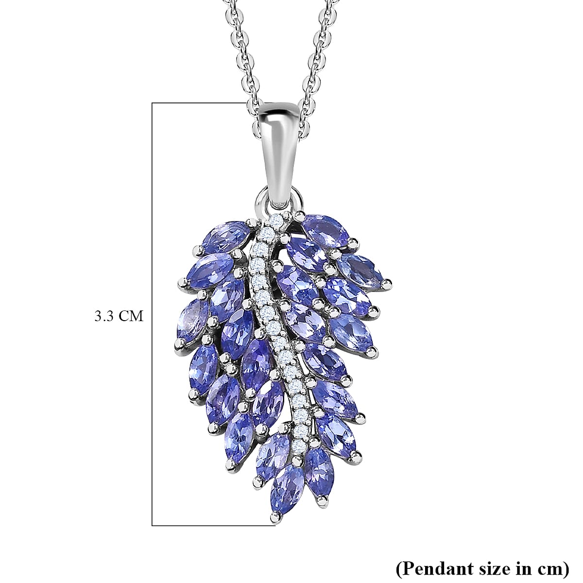 Tanzanite & Natural Zircon Feather Pendant with Chain (Size 20) in Platinum Overlay Sterling Silver 2.06 Ct