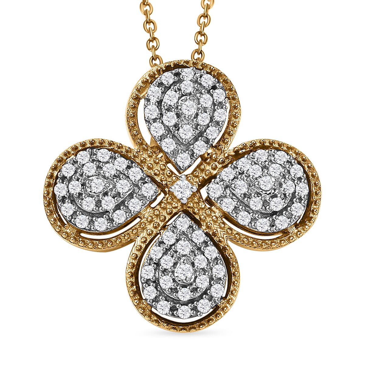 Diamond Pendant with Chain (Size 20) in 18K Vermeil YG Plated Sterling Silver 0.33 Ct