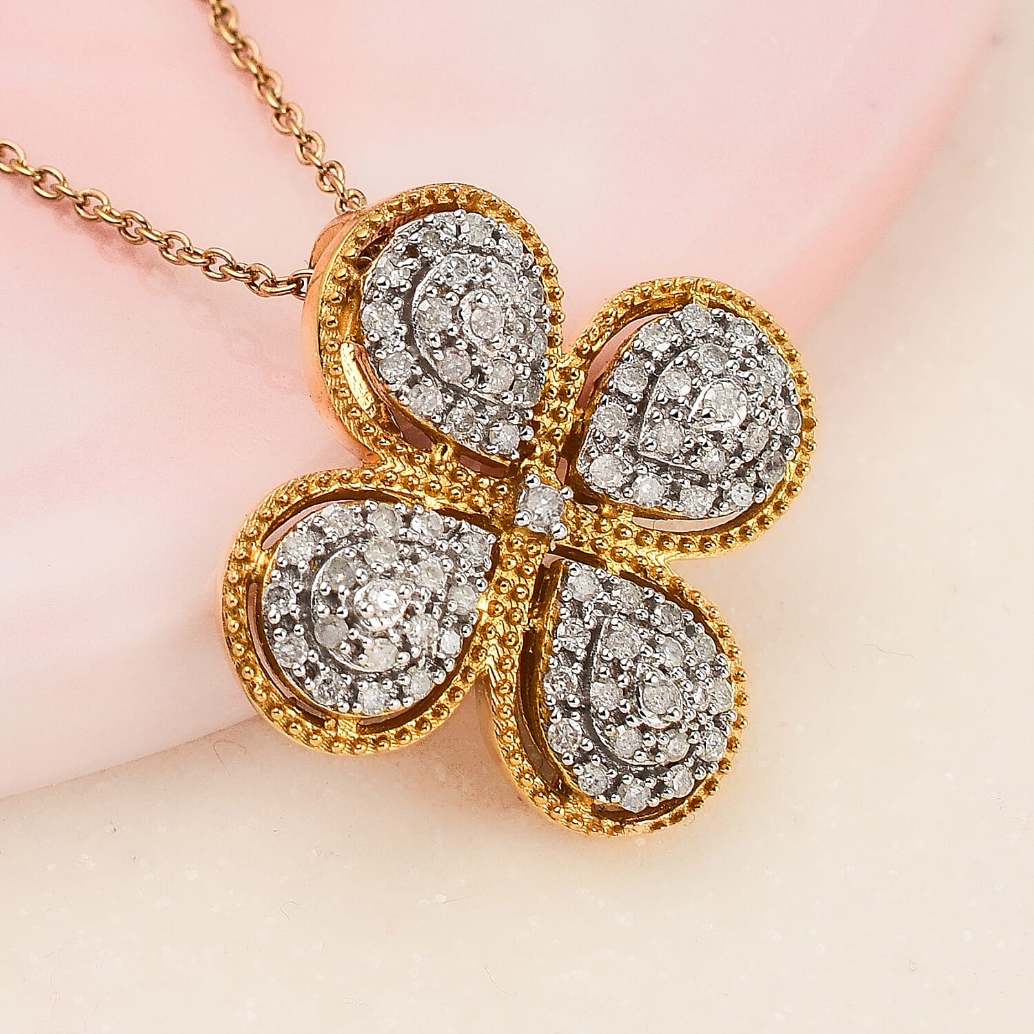 Diamond Pendant with Chain (Size 20) in 18K Vermeil YG Plated Sterling Silver 0.33 Ct